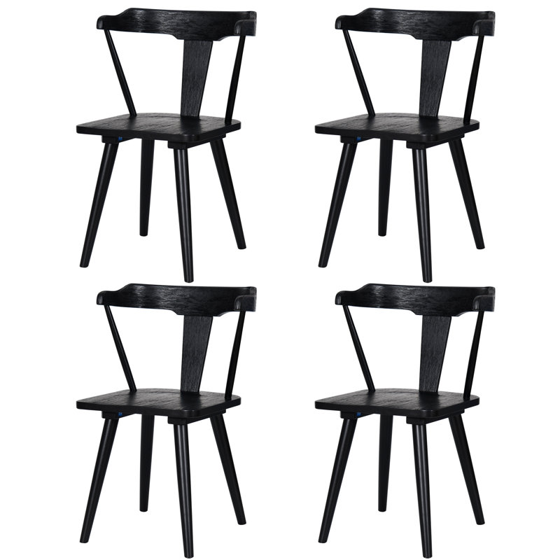 Black Solid Wood Dining Arm Chairs With Curved Back, 4