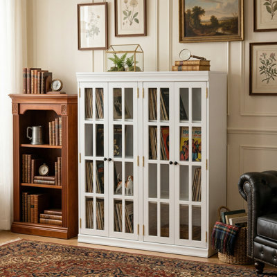 Armoire de rangement multimédia 4 portes en verre