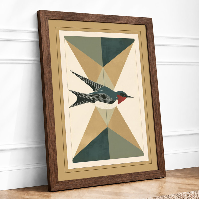 Cardinal In Geometry Japandi - Print, A2 - 59.4 x 42.0 cm, Walnut