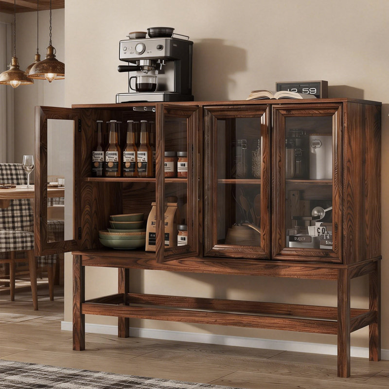 Mid Century Modern Sideboard Buffet Cabinet With Storage For Dining Room, Living Room, Walnut