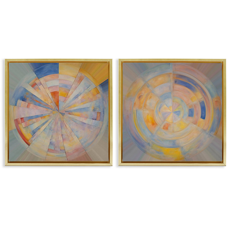 Ensemble de 2 toiles flottantes encadrées Centric Circle Geometrics par PC Noah Bay, Cadre flottant métallique doré