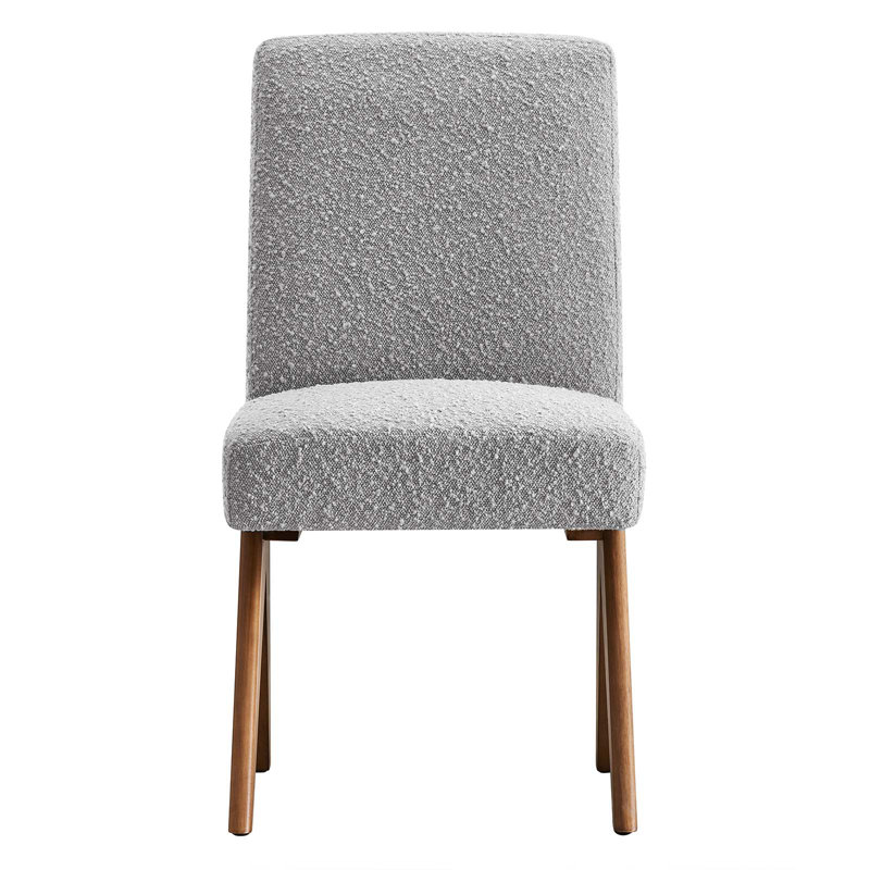 Light Gray Boucle Upholstered Side Chair with Wood Legs
