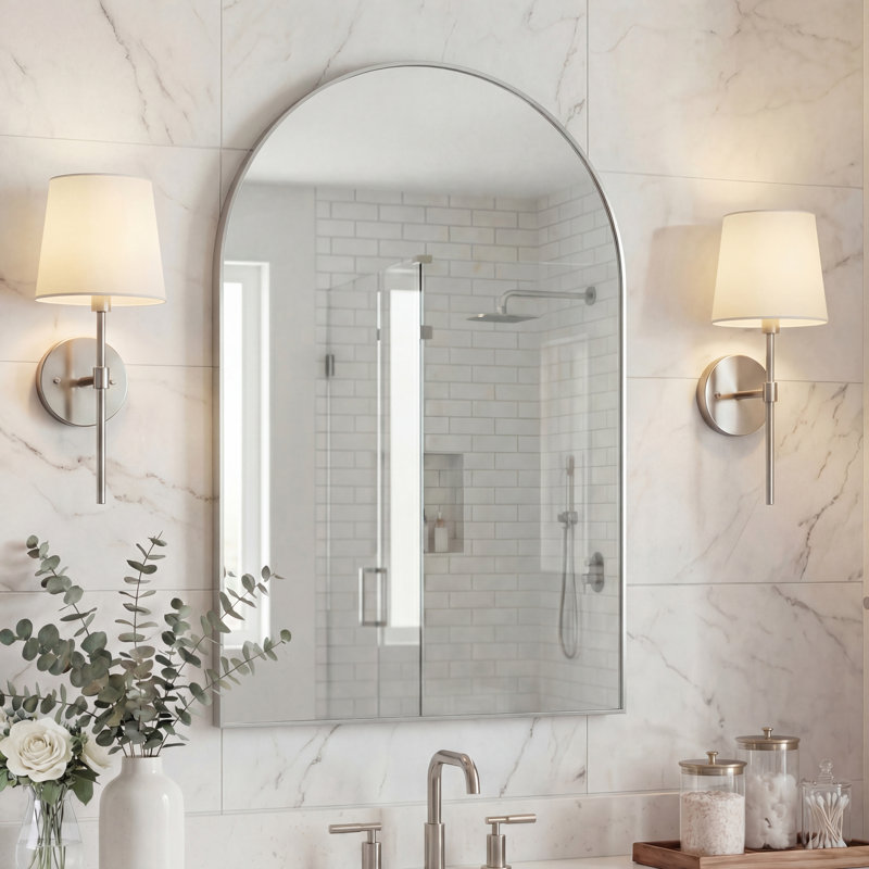Elodie 24 in. W x 36 in. H Medium Arched Metal Framed Wall Mounted Bathroom Vanity Accent Mirror, Nickel, Nickel, 36" x 24"