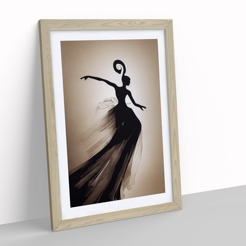 Dancing Woman Mid Air - Single Picture Frame Print, 64cm H x 46cm W x 2cm D, Oak