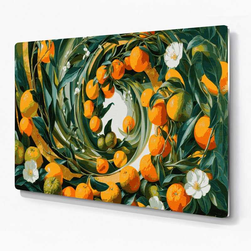 Art mural vert en forme de fruit à la bergamote, H 12 po x l 18 po