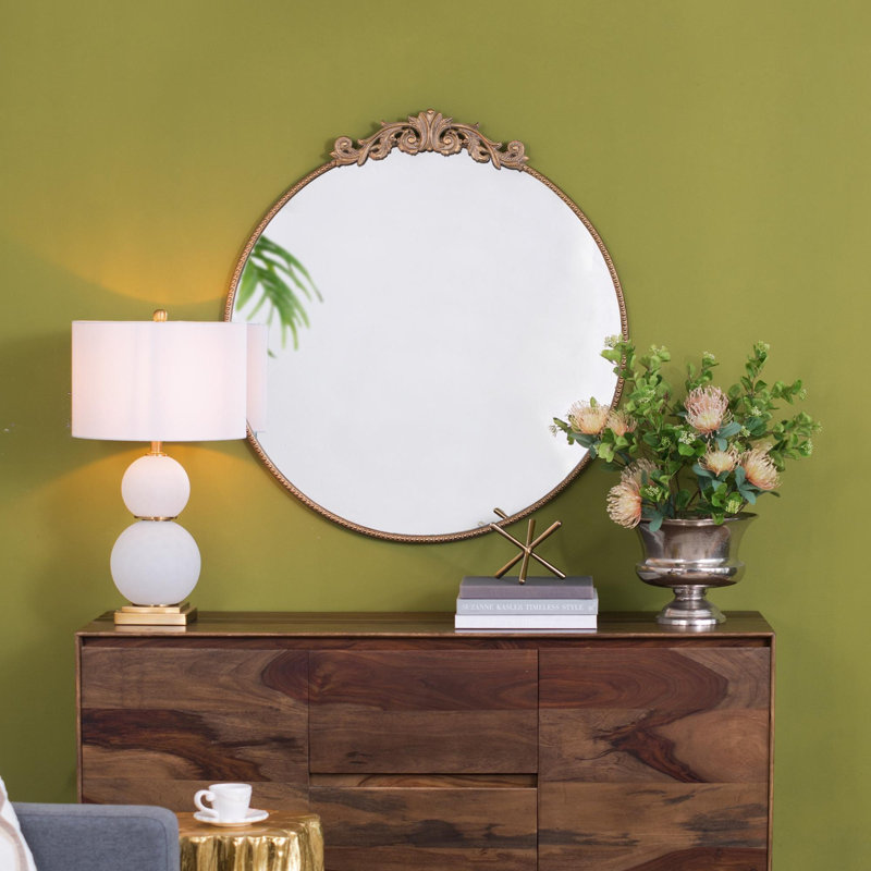 Miroir rond, miroir mural avec cadre, Or