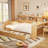 Natural Wood Full Size Daybed With Space Storage And Study Area Wooden Multi-Layer Built-In Desk For Mattresses-784233641