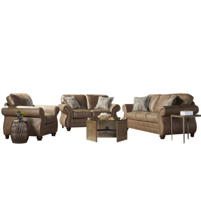 3-piece Faux Leather Upholstered Nailhead Sofa by Canora Grey