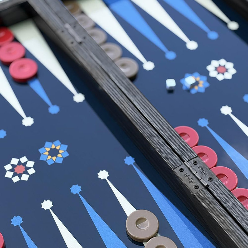 Star Backgammon Set 16mm MDF Board Fermeture magnétique Surface résistante aux égratignures 36mm Polyester Dames 9mm dés 19,69 x 10,63 pouces