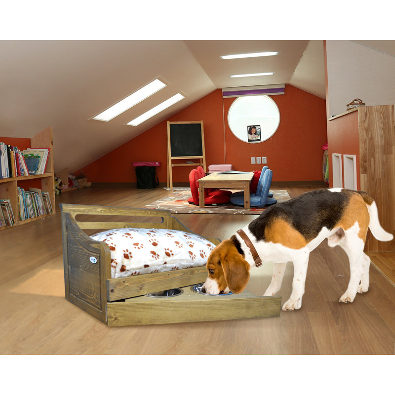 Canapé pour chien en bois Hardesty Paws, Moyen (l 19,49 po x P 28,35 po x H 15,35 po), Brun rustique