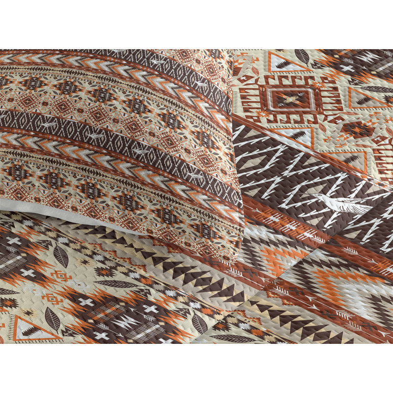 Native Rustic Geometric Shapes Coverlet, King Bedspread + 2 Shams