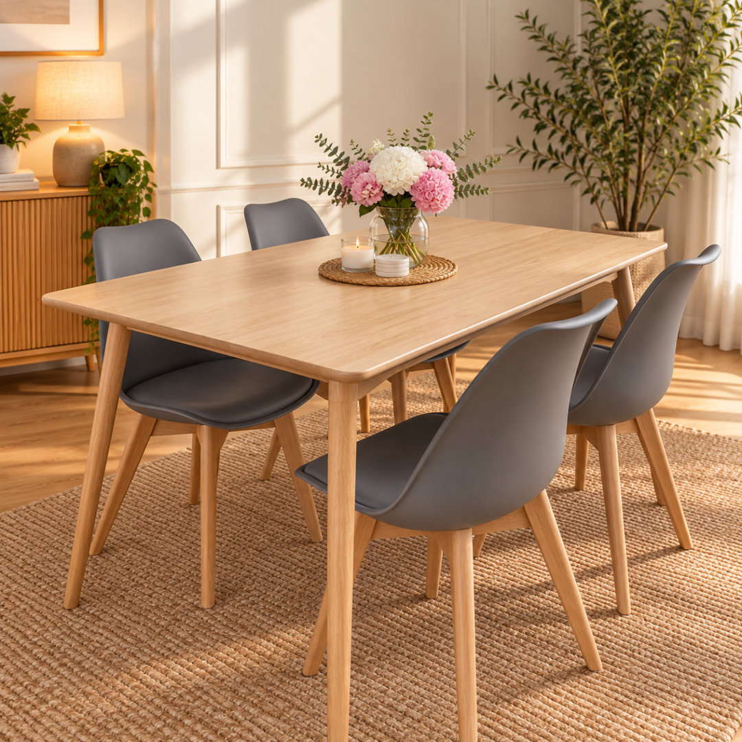Kosy Koala Unisex Beige Dining Table Set W/ 4 Grey Tulip Chairs Home Kitchen Dining Furnitur In | Size: 120Cm X 70Cm - Image 4