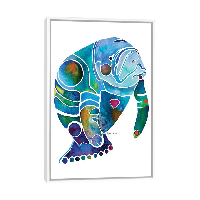 Manatee I by Jo Lynch - Painting on Canvas, 66.04 cm H x 45.72 cm W, White Framed