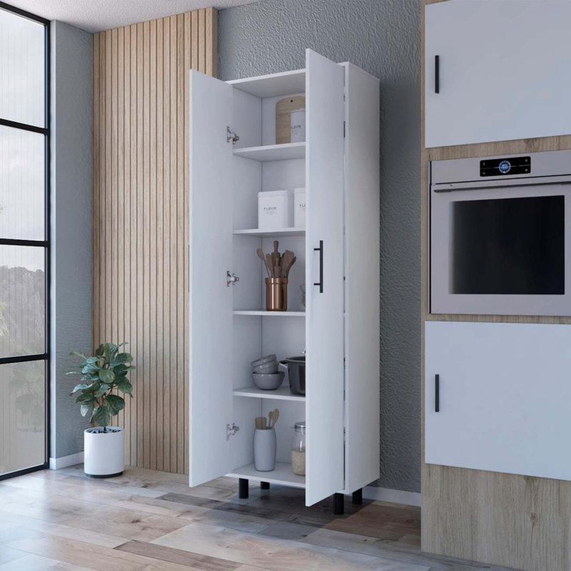 Fagan 2-Door 5-Shelf Kitchen Pantry White, White
