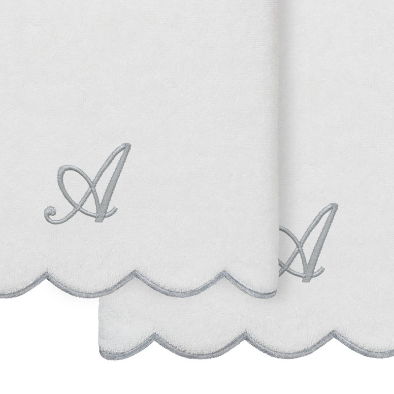 Ensemble de serviettes de bain personnalisées 100% coton turque 2 pièces Linum Home Textiles ADORNIA, A, Blanc / Gris
