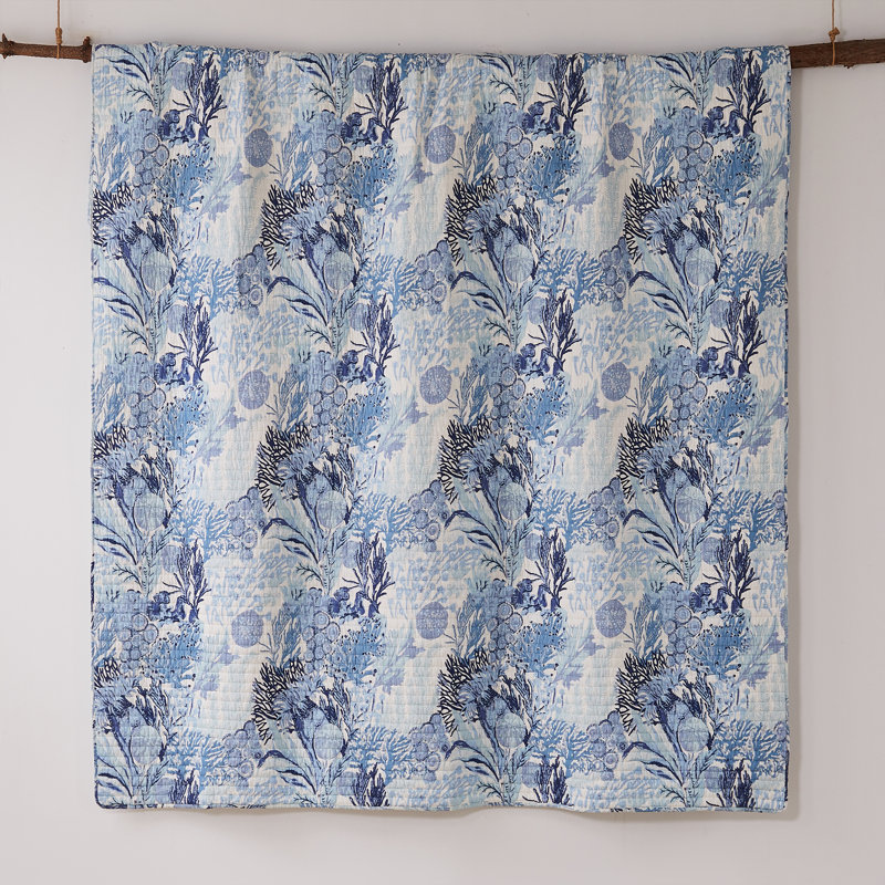 Blue Cotton Twin Reversible Nautical Quilt Set