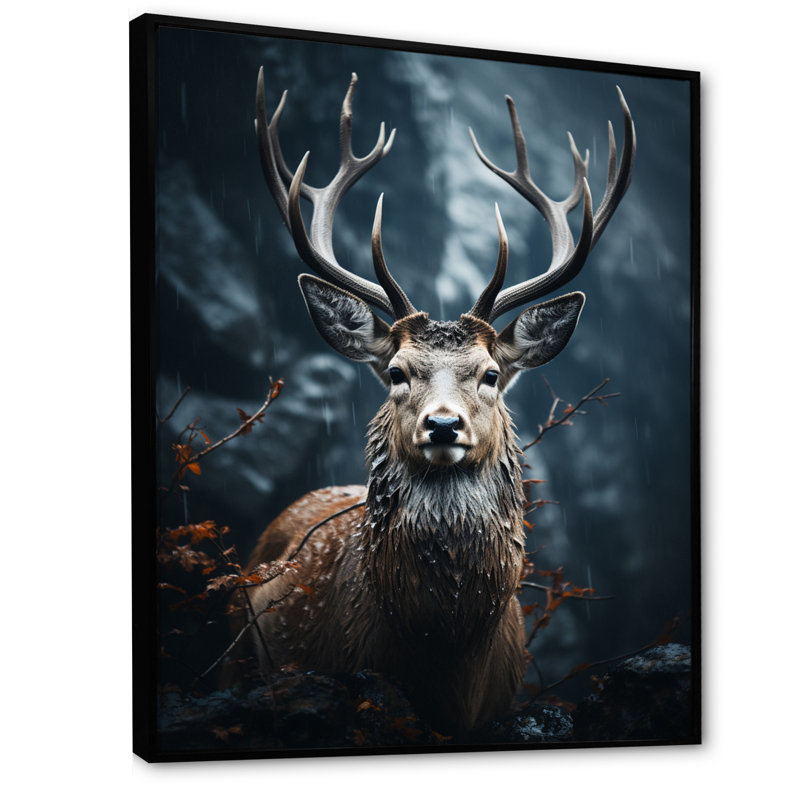 Cerf d'Issic monochrome IV, H 44 po x l 34 po x P 1,5 po, Cadre flottant noir