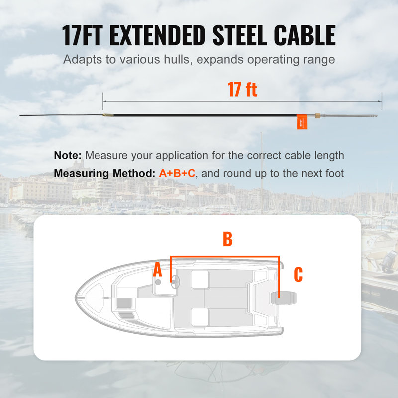 VEVOR Boat Steering Cable, 17 Feet Outboard Marine Rotary Steering Cable