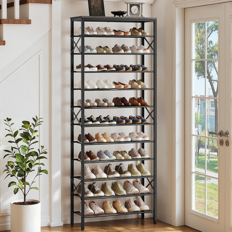 12 Tier Shoe Rack, Suitable for Entryway and Closet, Metal Mesh for Durability and Aesthetics, Charcoal + Black