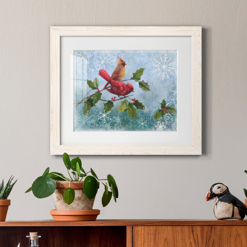 Winter Cardinal Duet I - Reproduction de cadre photo sur papier, Papier encadré blanc, H 20 po x l 17 po x P 1,5 po