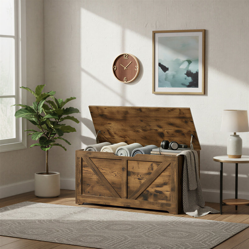 Deziree Storage Bench, Rustic Brown, 46cm H x 100cm W x 40cm D