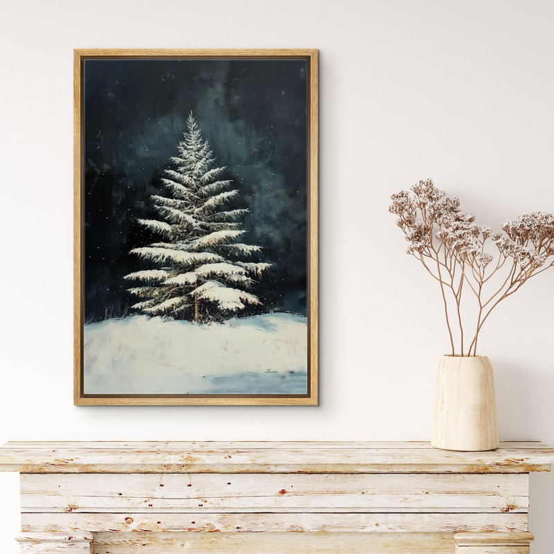 Moody, vert foncé, sapin de Noël, paysage d'hiver, décor de vacances, impression sur toile encadrée, Naturel