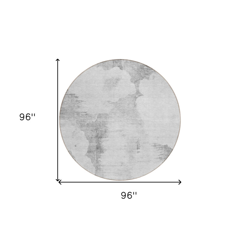 Tapis d'intérieur rond lavable abstrait 8 pi gris et étain