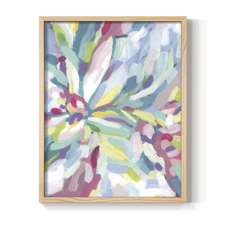 «Tropical Bloom Kaleidoscope I», reproduction encadrée - bois massif, Naturel, H 11 po x l 9 po