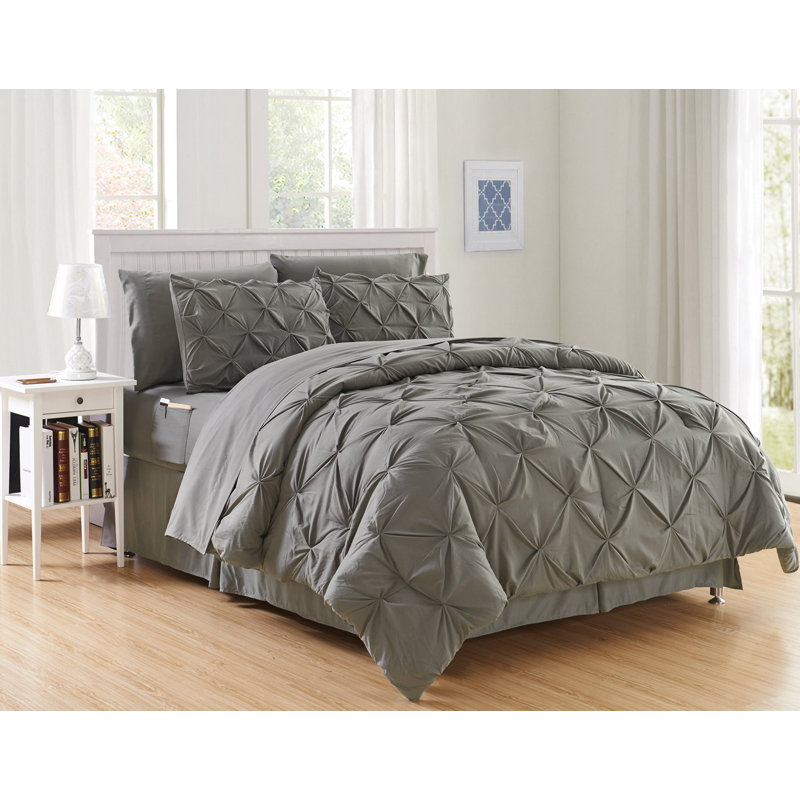 Polyester Box Stitch Comforter, Gray, Queen Comforter + 5 Additional Pieces