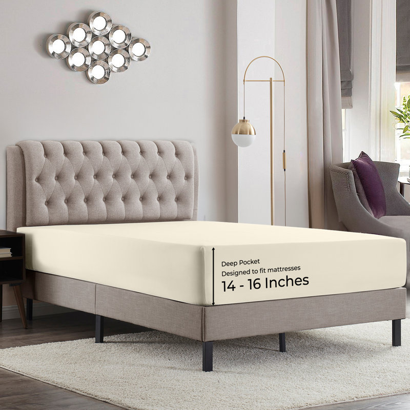 Luxury Double Brushed Microfiber Deep Pocket Fitted Sheet – 16” Mattress Fit, Wrinkle-Free, Fade Resistant & Breathable