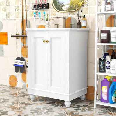 Meuble-lavabo autoportant élégant avec rangement réglable, charnières à fermeture en douceur et lavabo en céramique