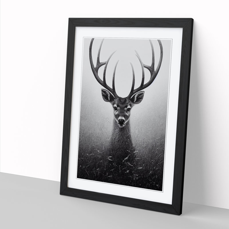 Arkady Curious Deer - Picture Frame Print, 64cm H x 46cm W x 2cm D, Oak
