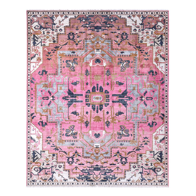 Tapis d'intérieur rose / bleu Finnuala, Rectangle de 5 pi x 8 pi