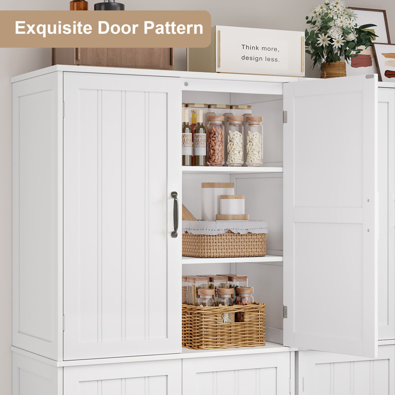 71.3" Tall White Modern Farmhouse Storage Cabinet, Food Pantry with 6 Shelves, Premium MDF Construction, Versatile for Kitchen, Entryway & Bathroom (Handle Upgraded)