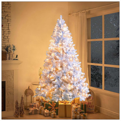 Arbre de Noël artificiel pré-éclairé, arbre complet à charnières avec support en métal, 800 branches, 300 lumières DEL, 11 modes d'éclairage, arbre de décoration des Fêtes pour l'intérieur et l'extérieur
