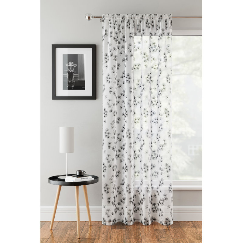 Molesley Sheer Curtain Single Panel, 56 W x 73 D cm, Black