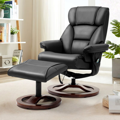 Trule Leather Heated Massage Recliner With Ottoman
