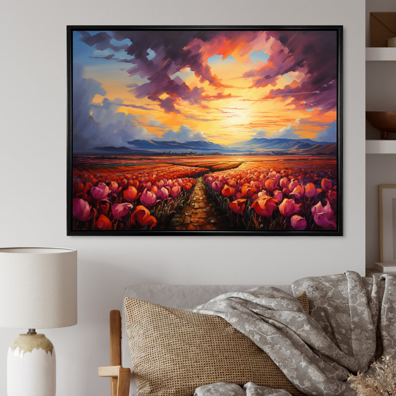 «Danemark Multicolor Tulip Fields IV», reproduction sur toile, H 12 po x l 20 po x P 1 po, Cadre flottant noir