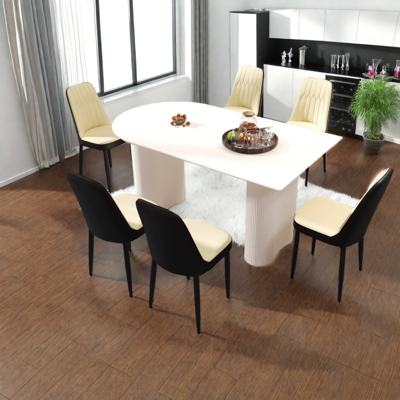 Ensembles de table de salle à manger en MDF crème moderne avec chaises en polyuréthane pour la maison
