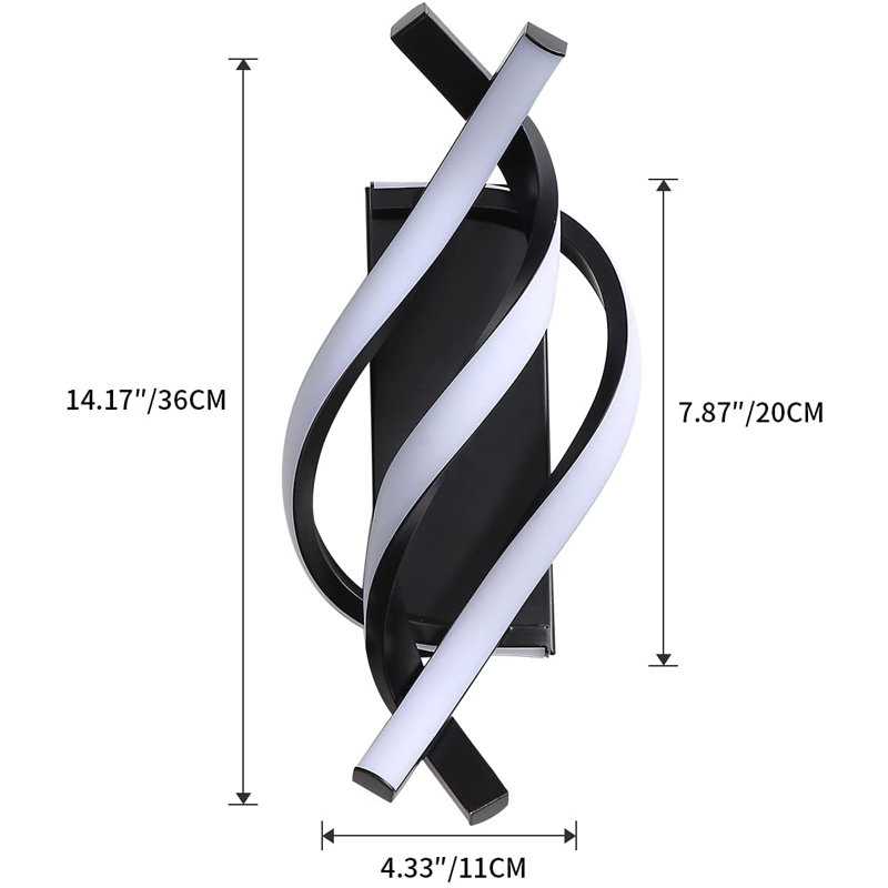 Shulin 3-Light Spiral-shaped Flush Mount Wall Sconce, Black, 3000K