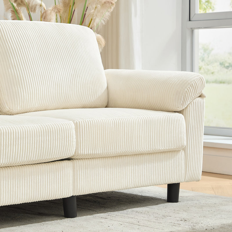 64" Wide 2-seater Loveseat Sofa, Corduroy Upholstery With Metal & Solid Wood Frame, Cloud-like Cushions, Beige