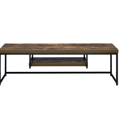 60-Inch Tv Fit Industrial Stand With Weathered Oak And Black One Shelf Rustic In Black, For 60" Tvs