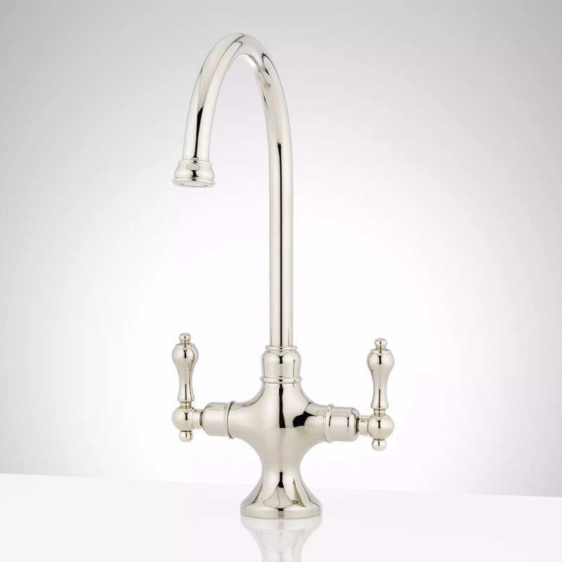 Signature Hardware Isabel Double Handle Single Hole Bar and Kitchen Faucet, Polished Nickel