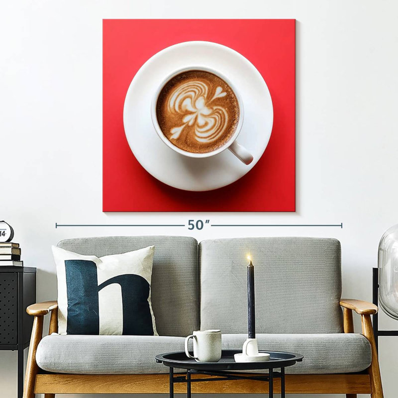 Café Yarlin sur fond rouge, H 33 po x l 33 po