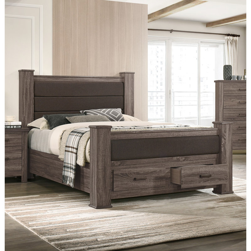 Tarrade Upholstered Bed with Storage Space in Weathered Gray, King