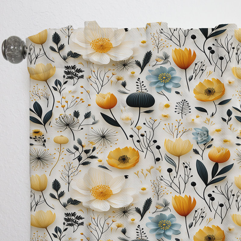 Woodland Autumn Cottage Flowers II - Cottage Curtain - Velvet Room Darkening - 1 Panel, 52" W x 63" L