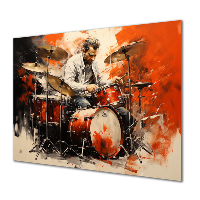 Deep Red Drum Beat, peinture I - musique, art mural en métal, H 24 po x l 32 po x P 1 po