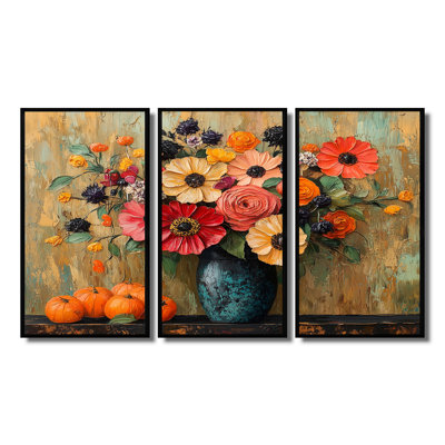 Orange And Pink Flowers Harvest Delights - Flowers Wall Art Living Room Set