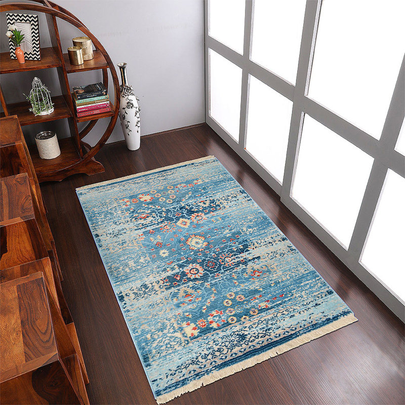 Crayton Machine Made Polyester Area Rugs - Rectangle, Blue Color, Oriental Design, Low Pile Machine Made Area Rugs for Living Room, Bed Room