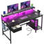 Petit bureau d'ordinateur de bureau à domicile avec prise de courant et support pour unité centrale, bureau de jeu avec support pour écran et lumières DEL-1337424943-1337424977